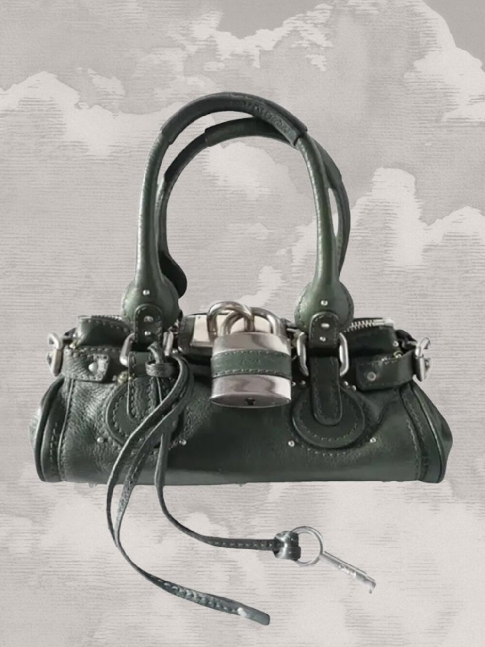 CHLOE Paddington Bag Small Green Silver Satchel Tote Phoebe Philo Y2K - Picture 1 of 14